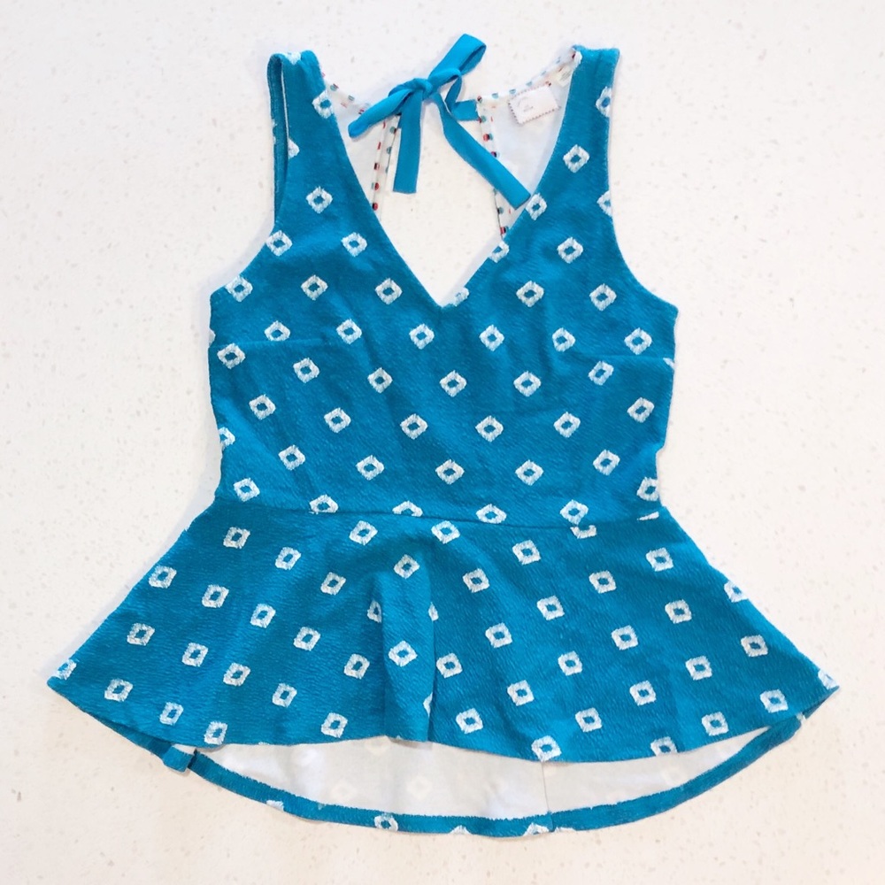 Anthro Postmark Tie Back Teal Peplum Tank